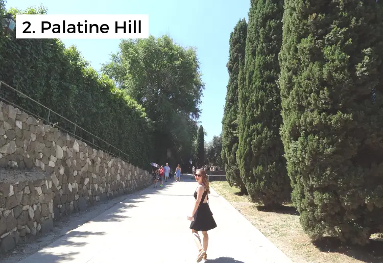 woman climbing palatine hill in rome