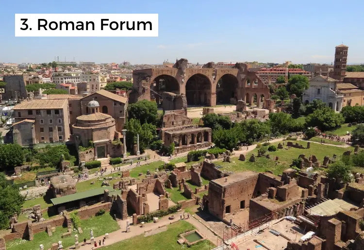 aerial view of the roman forum, one of the best things to do in rome