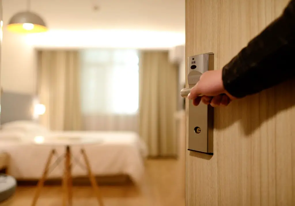 open door to a hotel room