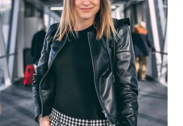 woman wearing a leather jacket