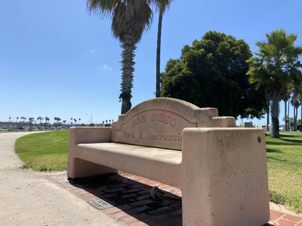 park bench in mission bay san diego